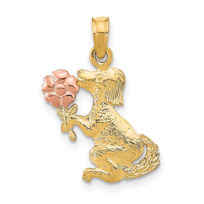 14K Solid Two Tone Gold Dog Flower Necklace - Picture 11 of 12