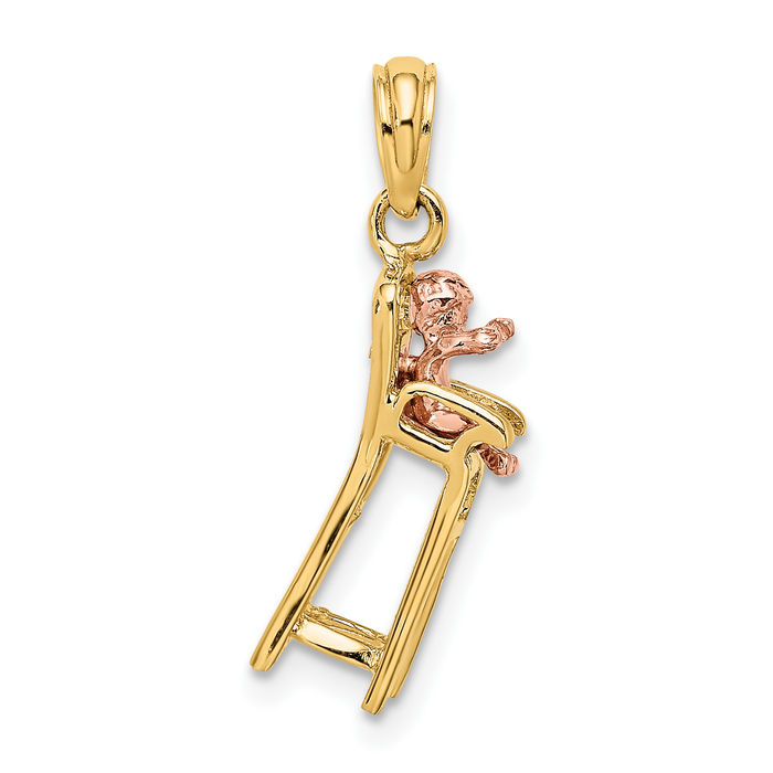 14K Solid Two Tone Gold Chair Necklace Chain Pendant Charm