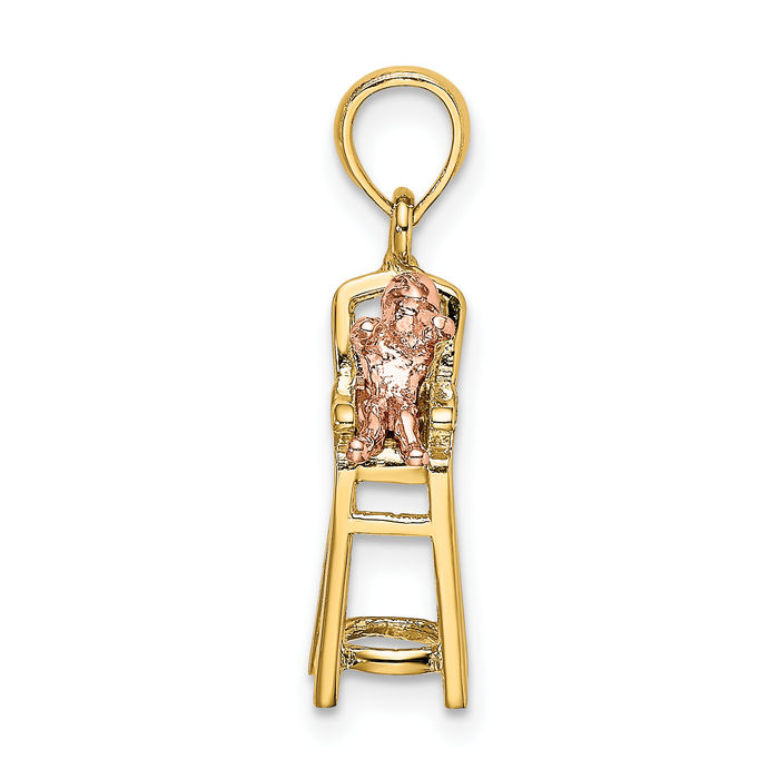 14K Solid Two Tone Gold Chair Necklace Chain Pendant Charm