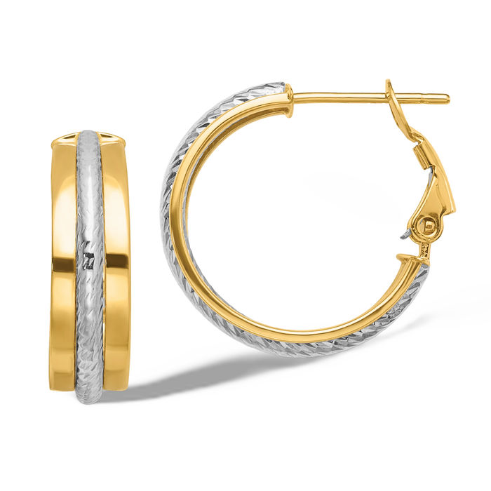 14K Solid Two Tone Gold Round Small Hoop Earrings