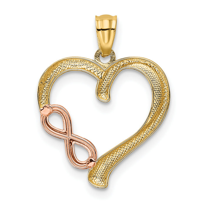 14K Solid Two Tone Gold Infinity Twisted Love Knot Symbol Heart Necklace Chain Pendant Charm