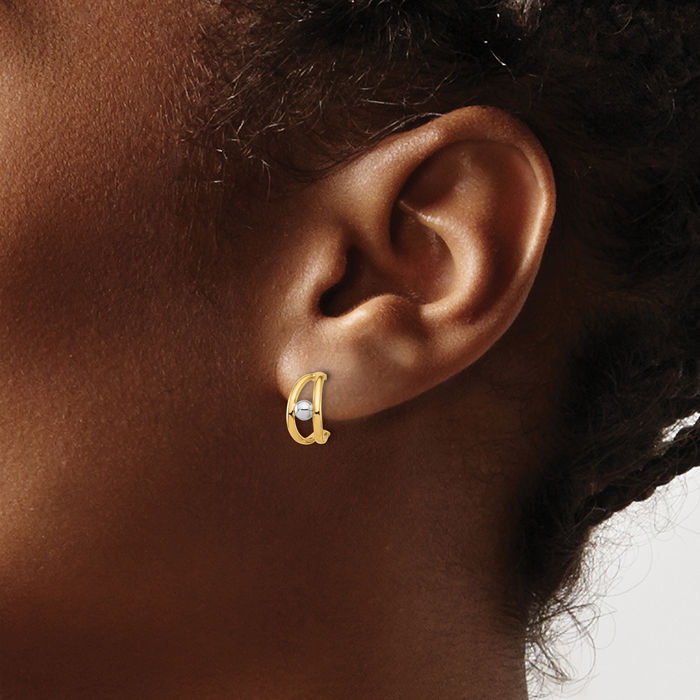 14K Solid Two Tone Gold J Hoop Earrings