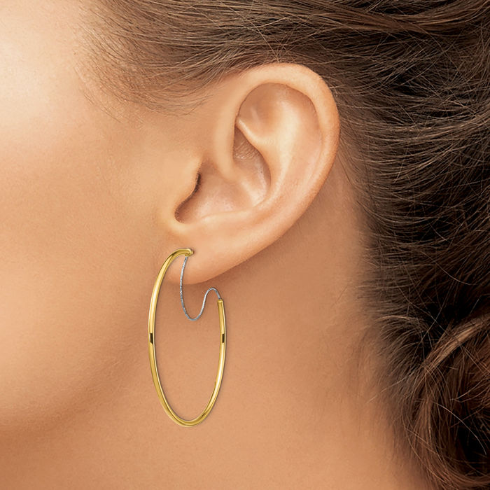 14K Solid Two Tone Gold Wire Hoop Earrings
