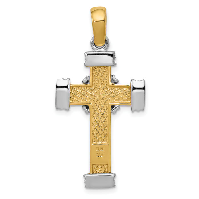 14K Solid Two Tone Gold Latin Mexican Holy Cross Necklace Religious Chain Pendant Jesus Christ Christian Charm