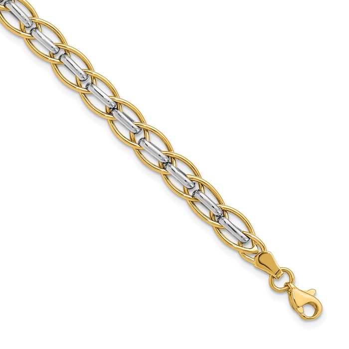 14K Solid Two Tone Gold Link Chain Bracelet