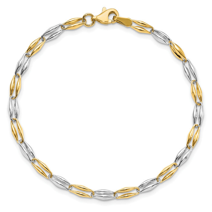 14K Solid Two Tone Gold Link Chain Bracelet