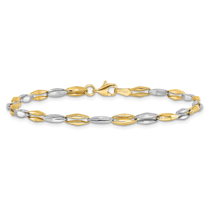 14K Solid Two Tone Gold Link Chain Bracelet - Picture 10 of 12