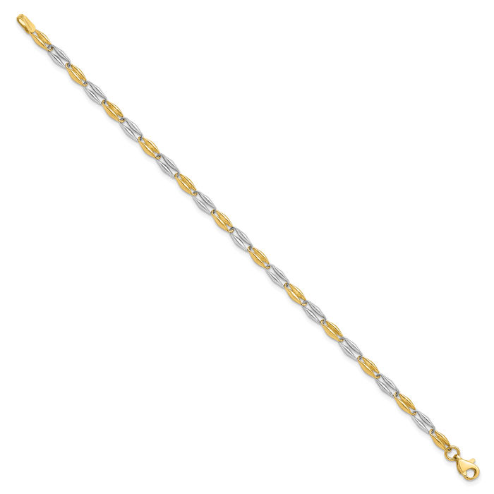 14K Solid Two Tone Gold Link Chain Bracelet