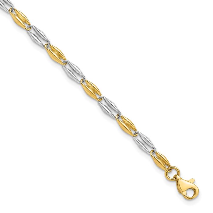 14K Solid Two Tone Gold Link Chain Bracelet