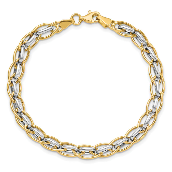 14K Solid Two Tone Gold Link Chain Bracelet