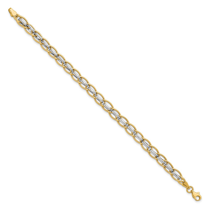 14K Solid Two Tone Gold Link Chain Bracelet