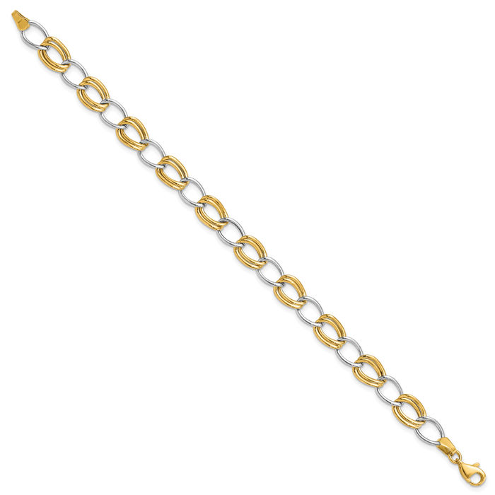 14K Solid Two Tone Gold Link Chain Bracelet