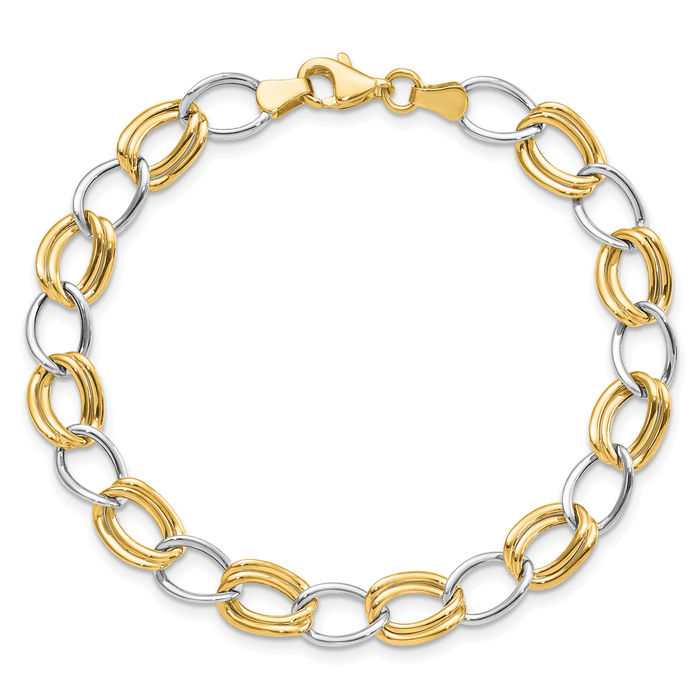 14K Solid Two Tone Gold Link Chain Bracelet - Picture 8 of 12