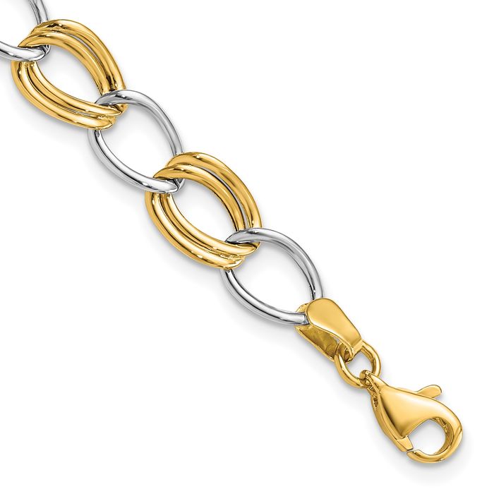 14K Solid Two Tone Gold Link Chain Bracelet