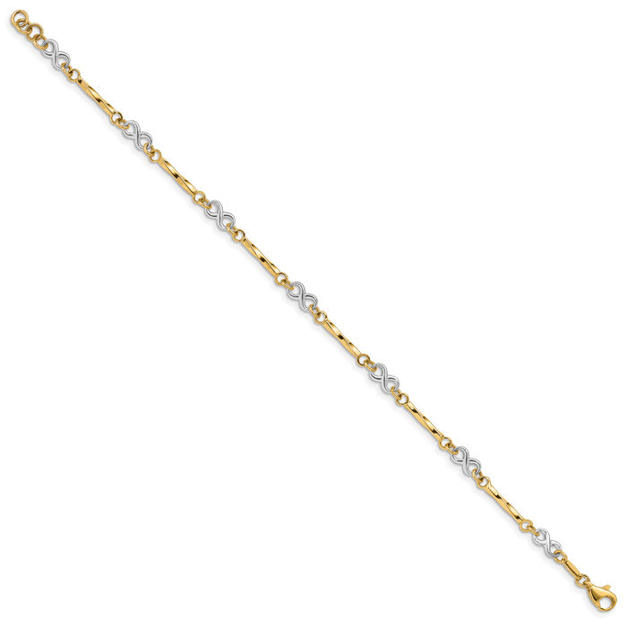 14K Solid Two Tone Gold Link Chain Bracelet