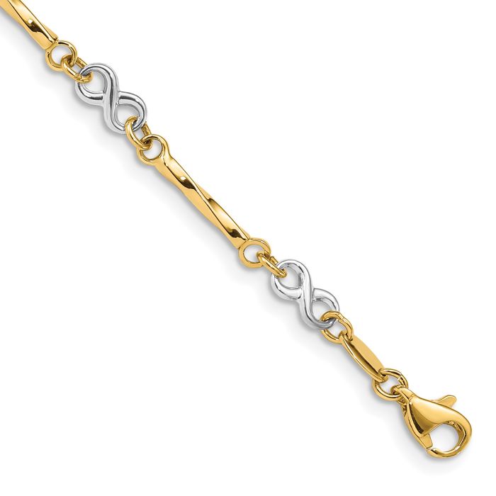 14K Solid Two Tone Gold Link Chain Bracelet - Picture 8 of 12