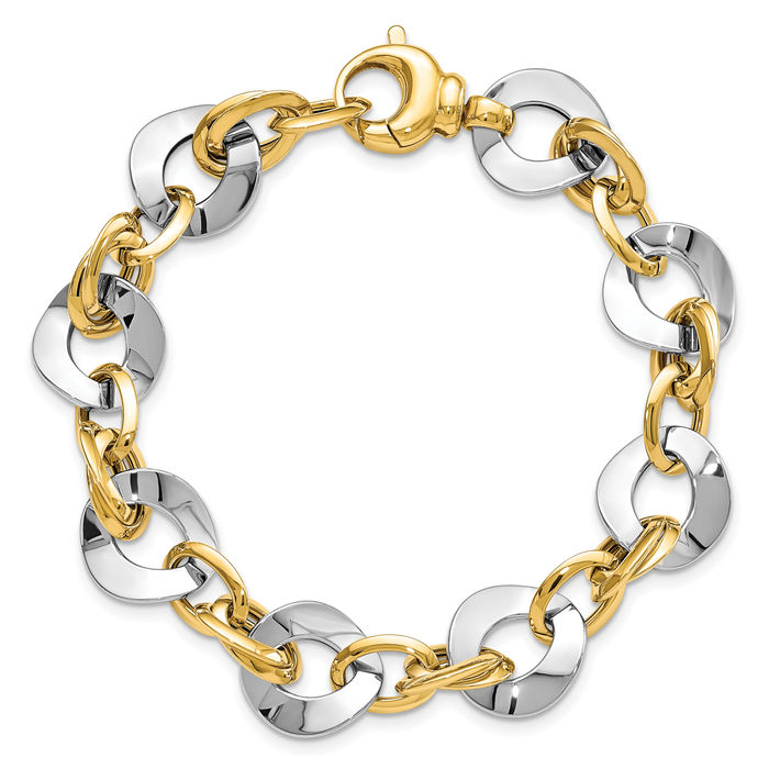 14K Solid Two Tone Gold Link Chain Bracelet