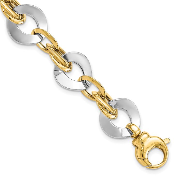 14K Solid Two Tone Gold Link Chain Bracelet