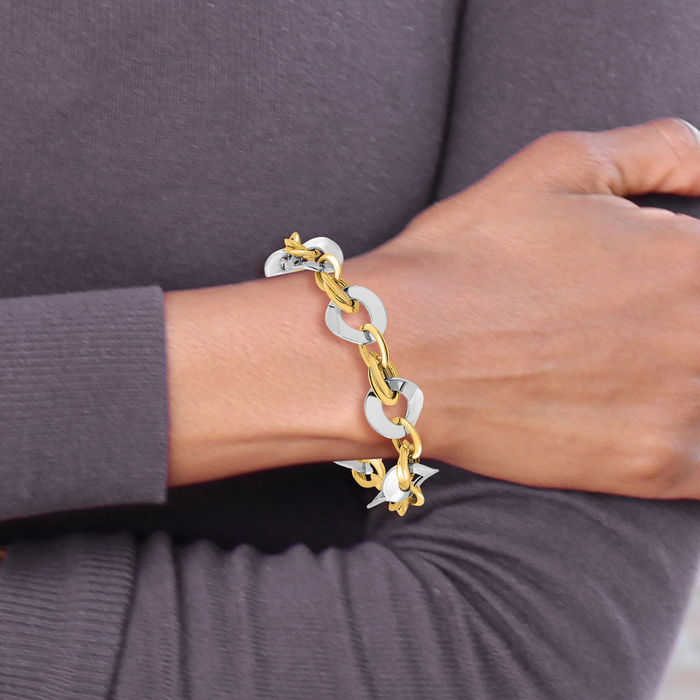 14K Solid Two Tone Gold Link Chain Bracelet