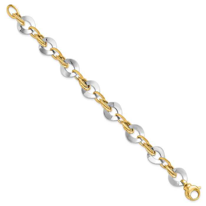 14K Solid Two Tone Gold Link Chain Bracelet