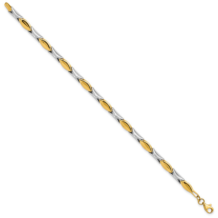 14K Solid Two Tone Gold Link Chain Bracelet