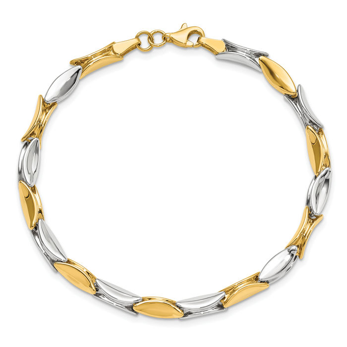 14K Solid Two Tone Gold Link Chain Bracelet