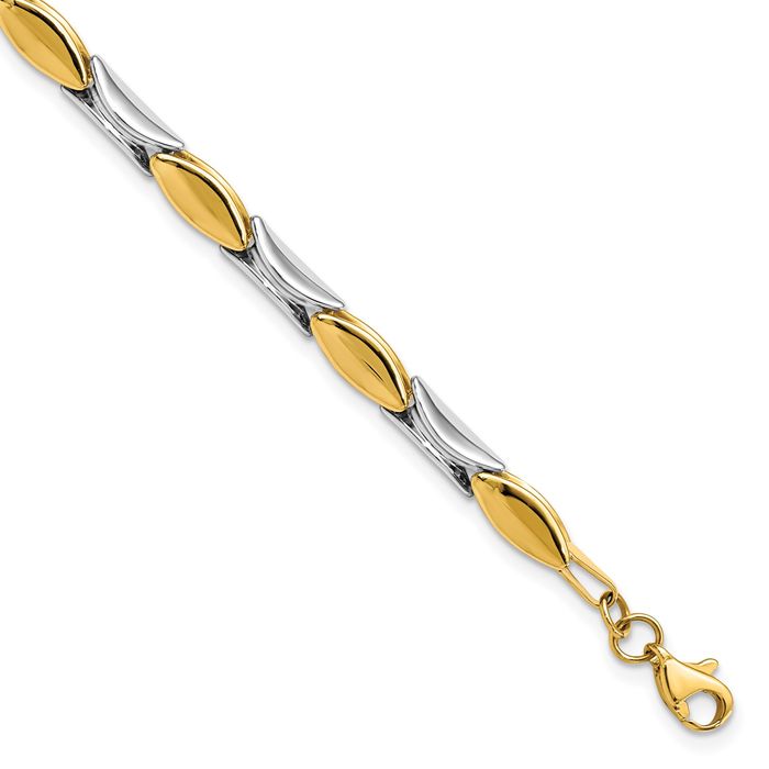 14K Solid Two Tone Gold Link Chain Bracelet