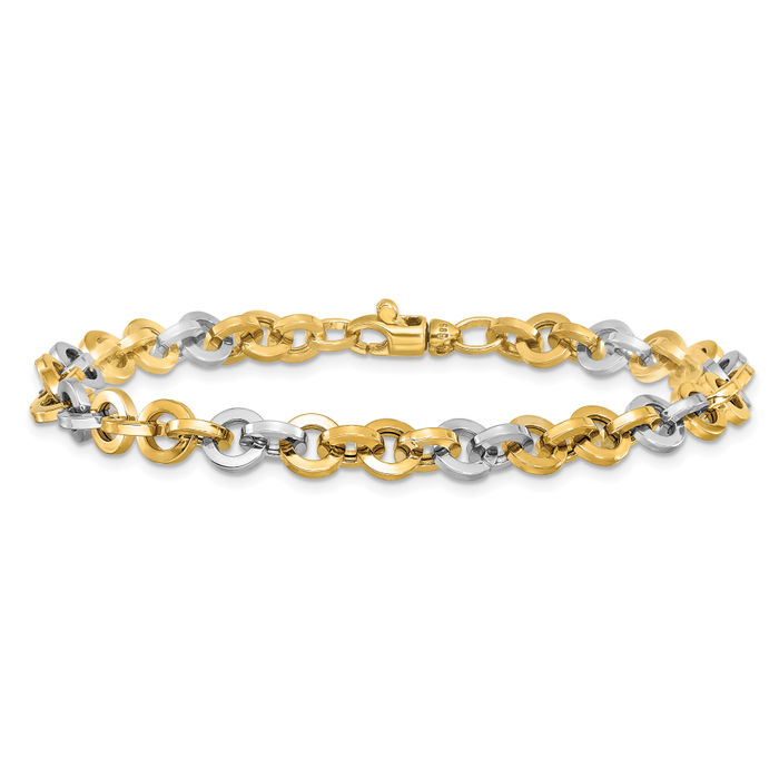 14K Solid Two Tone Gold Link Chain Bracelet | eBay