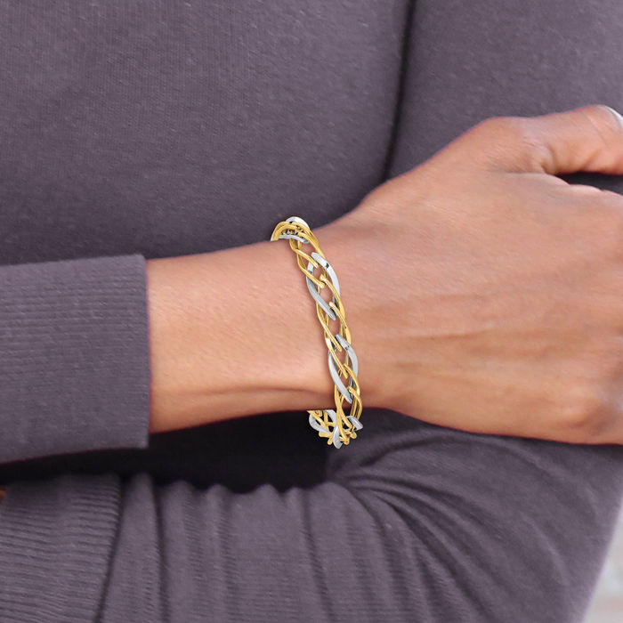 14K Solid Two Tone Gold Link Chain Bracelet