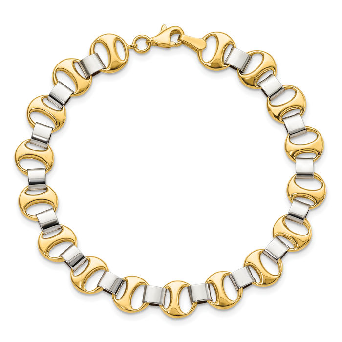 14K Solid Two Tone Gold Link Chain Bracelet