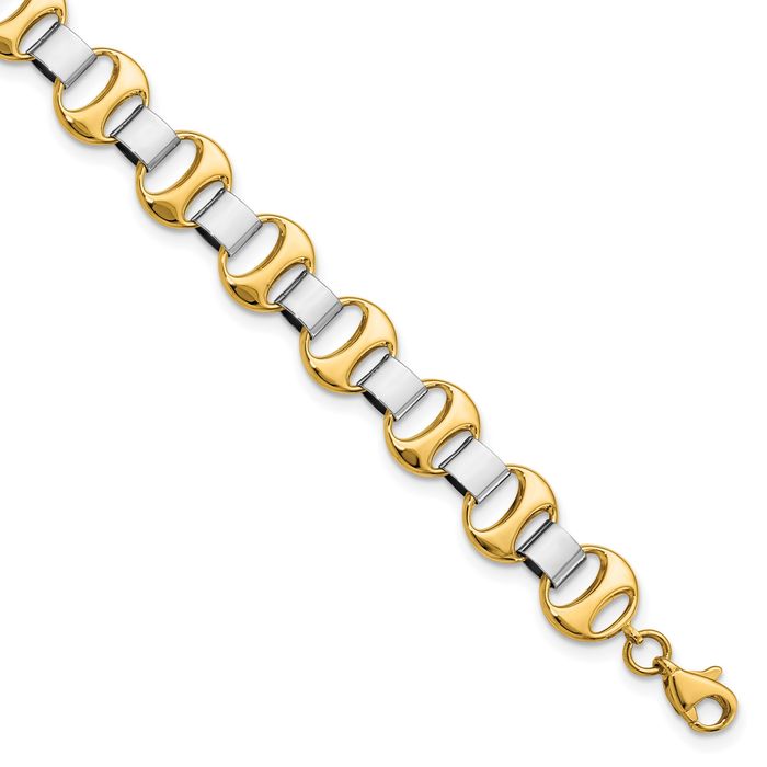 14K Solid Two Tone Gold Link Chain Bracelet