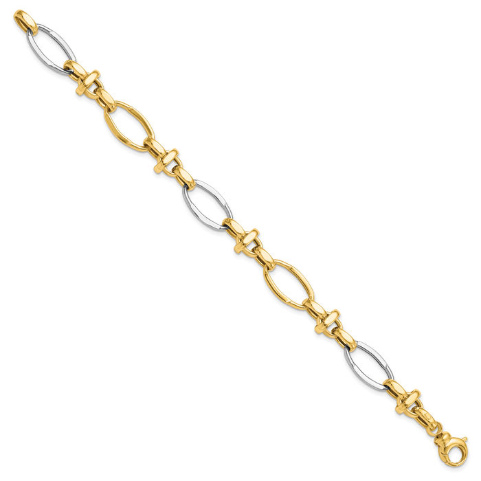 14K Solid Two Tone Gold Link Chain Bracelet