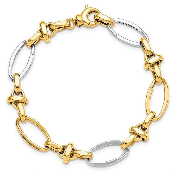 14K Solid Two Tone Gold Link Chain Bracelet