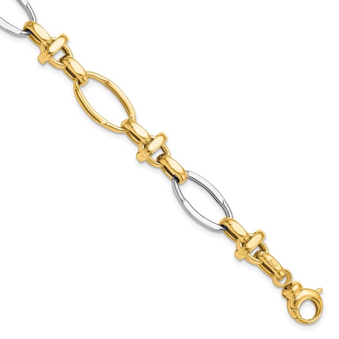 14K Solid Two Tone Gold Link Chain Bracelet