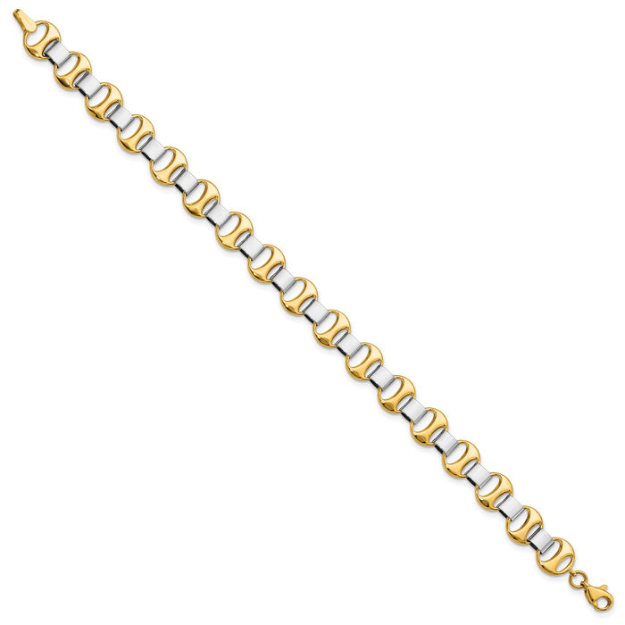 14K Solid Two Tone Gold Link Chain Bracelet