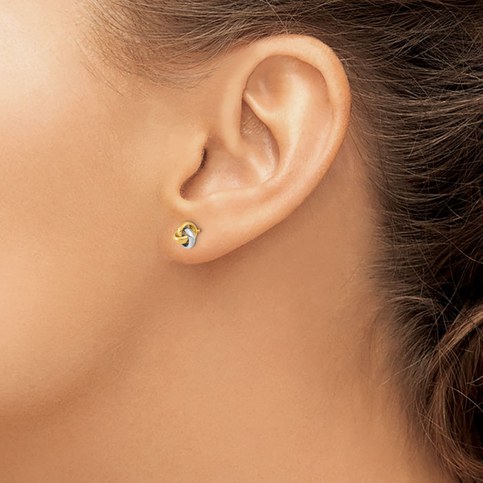 14K Solid Two Tone Gold Twisted Love Knot Symbol Stud Earrings