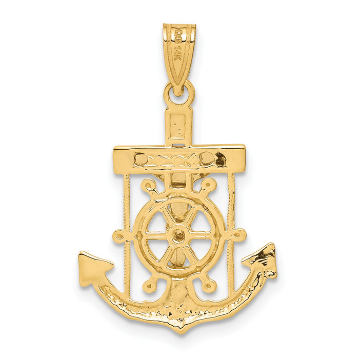 14K Solid Two Tone Gold Anchor Mariner Holy Cross Necklace Religious Chain Pendant Jesus Christ Nautical Charm