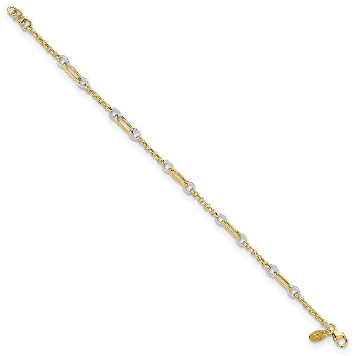14K Solid Two Tone Gold Oval Link Chain Bracelet - Picture 10 of 12