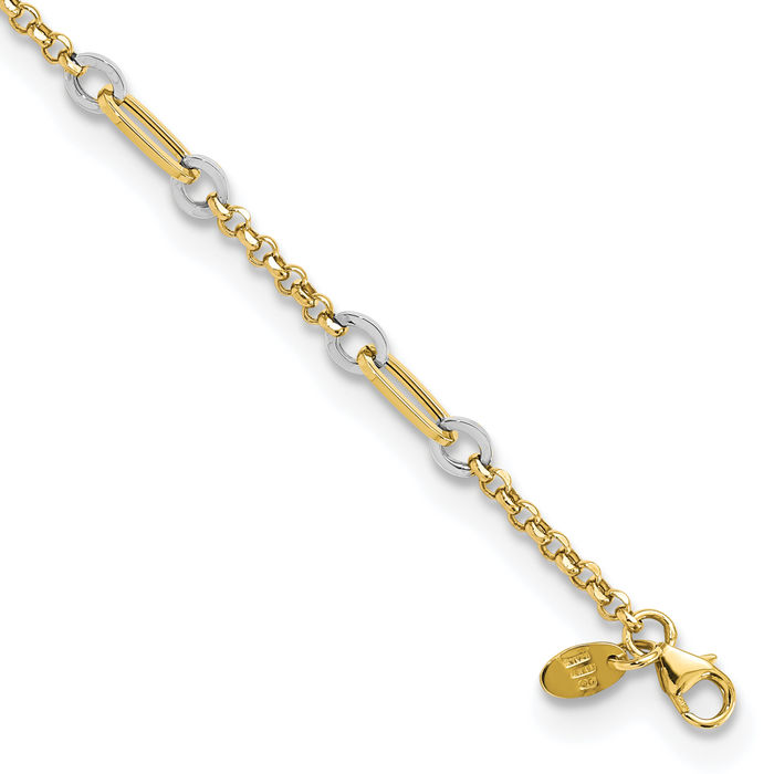 14K Solid Two Tone Gold Oval Link Chain Bracelet - Picture 9 of 12