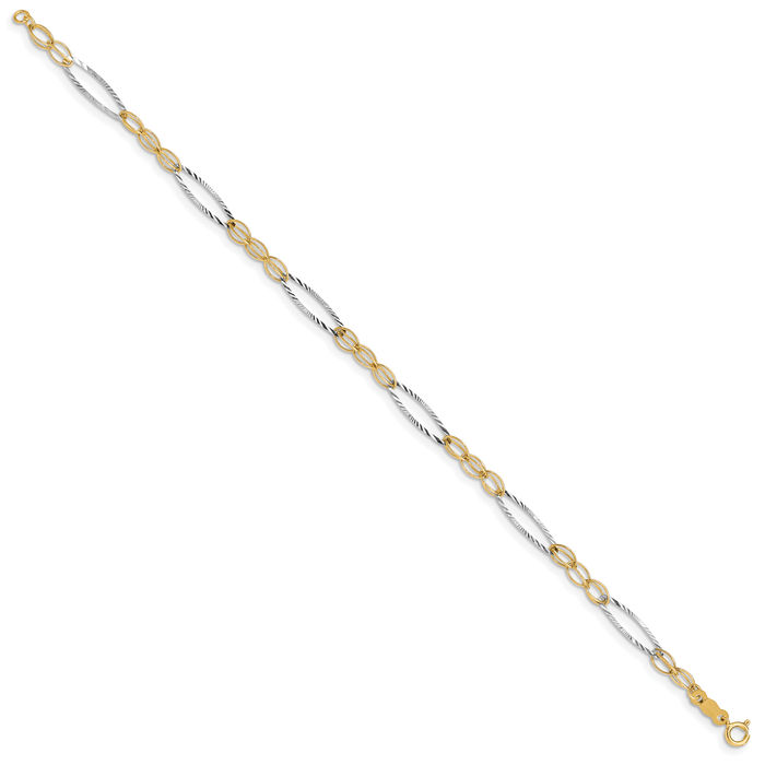 14K Solid Two Tone Gold Oval Chain Bracelet