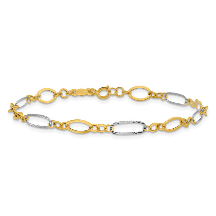 14K Solid Two Tone Gold Oval Link Chain Bracelet - Picture 9 of 12