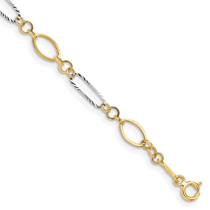 14K Solid Two Tone Gold Oval Link Chain Bracelet - Picture 11 of 12