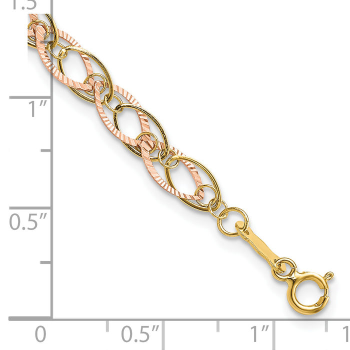 14K Solid Two Tone Gold Oval Link Chain Bracelet - Picture 10 of 12