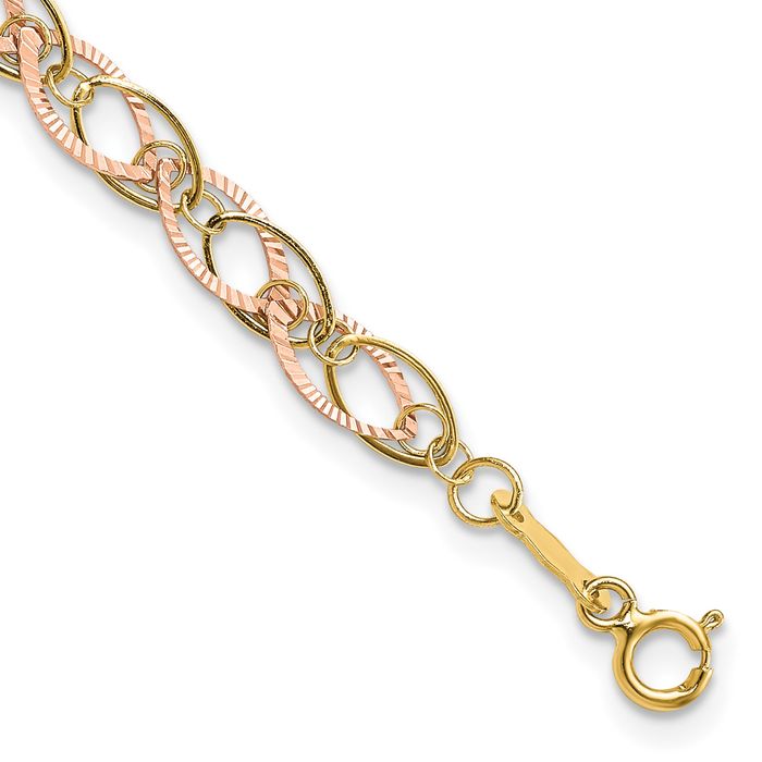 14K Solid Two Tone Gold Oval Link Chain Bracelet - Picture 8 of 12