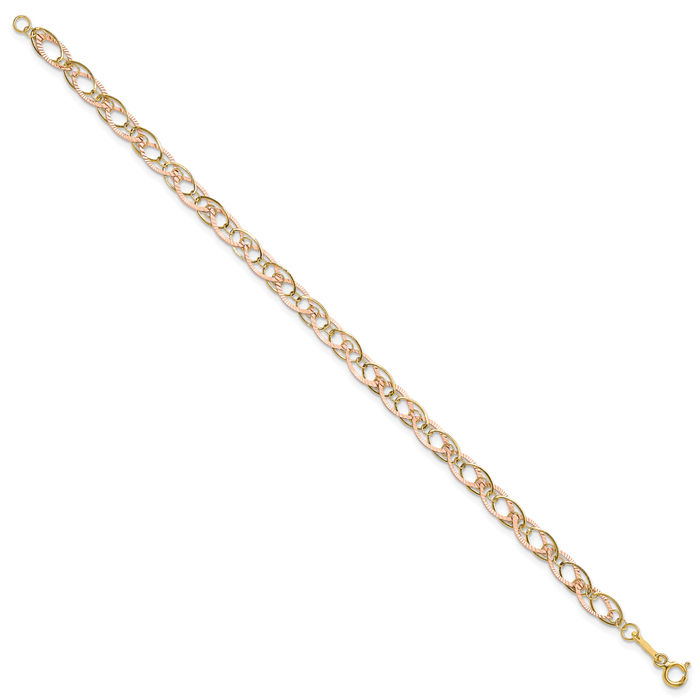 14K Solid Two Tone Gold Oval Link Chain Bracelet - Picture 9 of 12