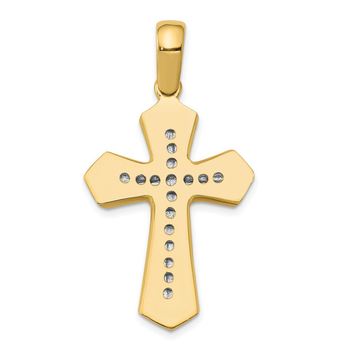 14K Solid Two Tone Gold Holy Cross Necklace Religious Chain Pendant Jesus Christ Charm