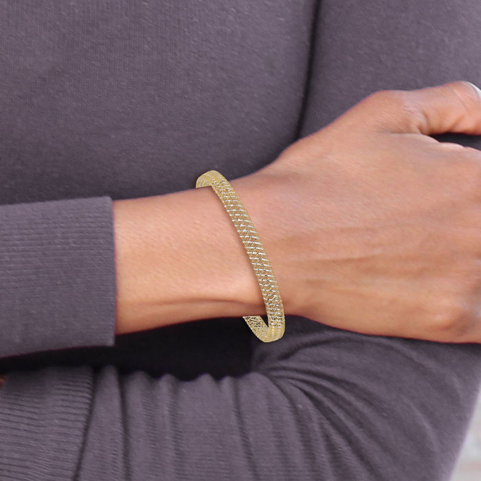 14K Solid Yellow Gold Stretch Bangle Bracelet