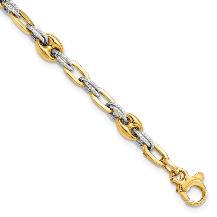 14K Solid Two Tone Gold Double Link Chain Bracelet - Picture 9 of 12