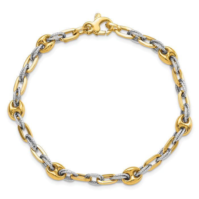 14K Solid Two Tone Gold Double Link Chain Bracelet - Picture 8 of 12