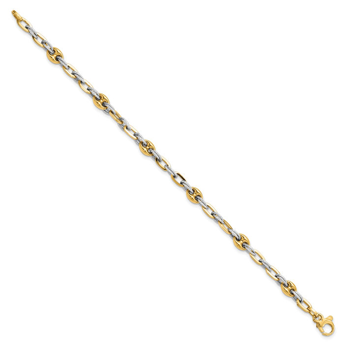 14K Solid Two Tone Gold Double Link Chain Bracelet - Picture 10 of 12